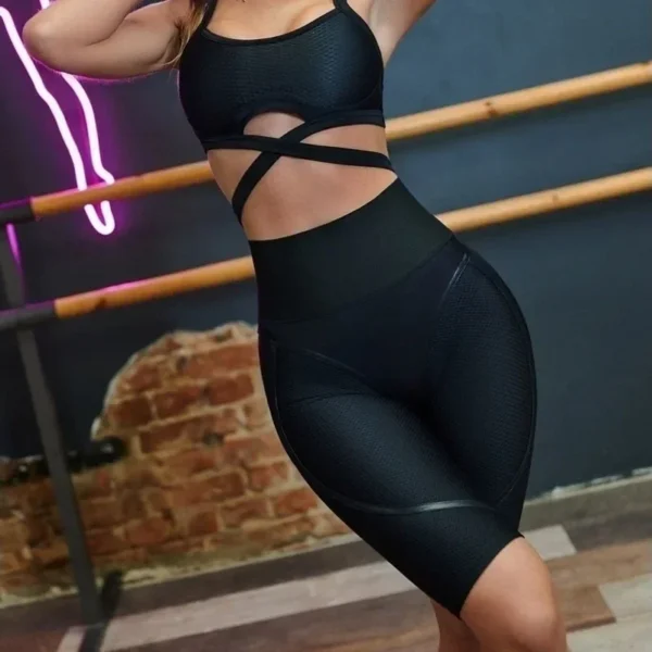 Pantaloncini Sexy Mesh a Vita Alta per Donna 2024 Abbigliamento Sportivo da Ciclismo e Yoga Trasparenti Neri - immagine 3