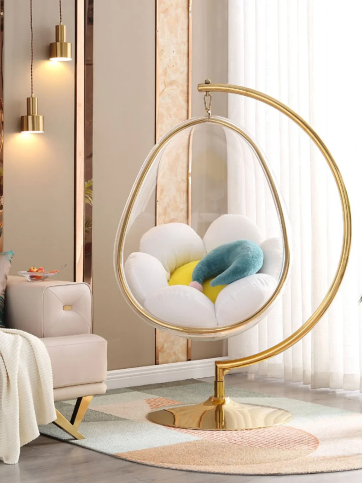 Sedia a Bolle Sospesa in Acrilico Design Emisferico per Interni ed Esterni - immagine 5