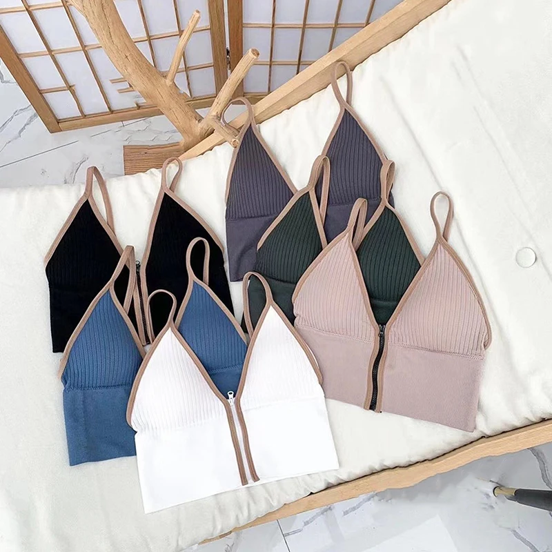 Reggiseno Sexy Senza Schienale Imbottito Morandi Color Deep V con Cerniera Anteriore per Donne Top Sportivo Senza Cuciture a Tubo