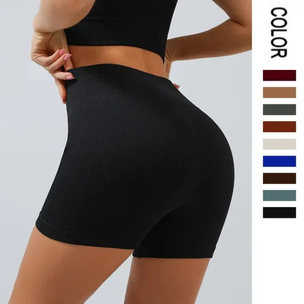 Shorts Donna Sportivi Seamless Push Up Vita Alta in Spandex per Yoga Running e Ciclismo - immagine 4