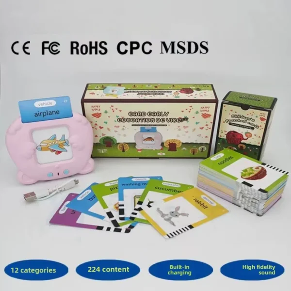 Macchina per schede flash Montessori per apprendimento precoce libro audio elettronico in inglese regalo di compleanno per bambini