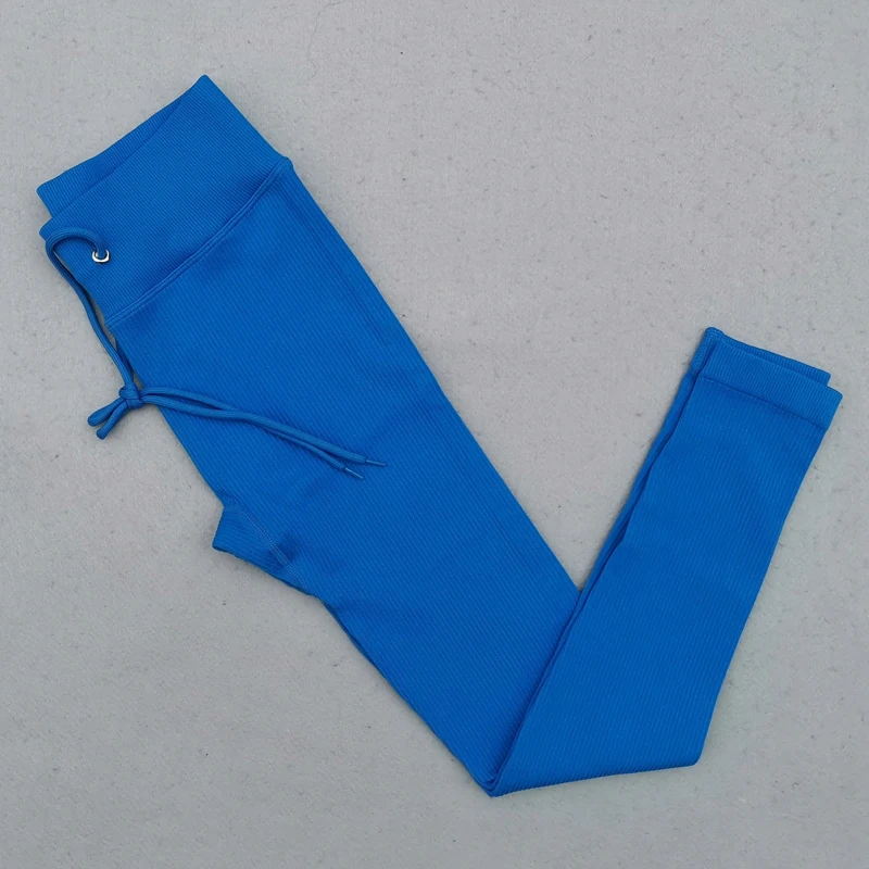 Pantaloni da yoga senza cuciture leggings a vita alta per donna con coulisse e controllo della pancia per allenamenti e corsa - immagine 2