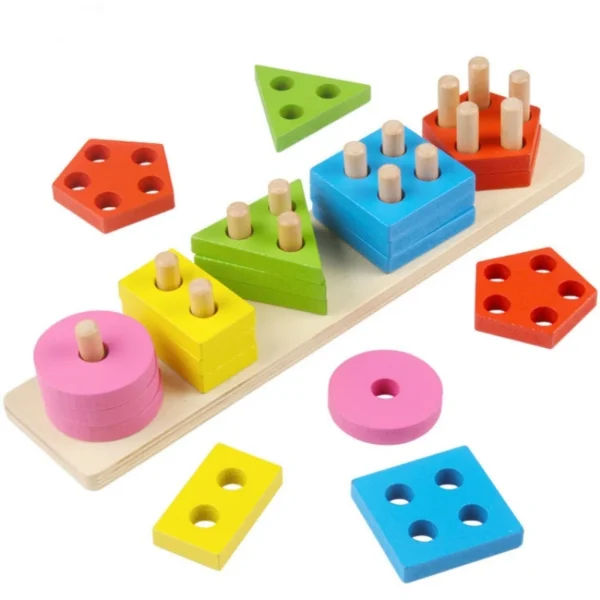 Giocattoli educativi in legno Montessori per bambini da 1 a 2 anni puzzle a blocchi colorati forme geometriche impilabili per lo sviluppo infantile - immagine 5