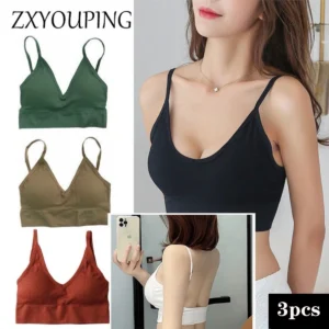 Reggiseno sportivo da donna ZXYOUPING 3 pezzi top U Back comodo senza ferretto senza cuciture push-up a fascia con spalline per fitness