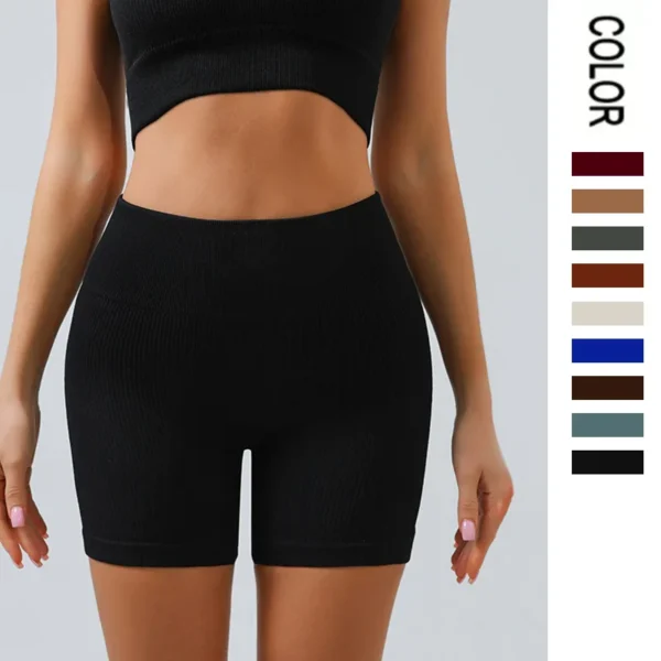 Shorts Donna Sportivi Seamless Push Up Vita Alta in Spandex per Yoga Running e Ciclismo - immagine 2