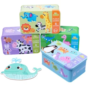 Puzzle Montessori in Legno 3D per Bambini da 2 a 4 Anni Giocattoli Educativi in Scatola di Ferro