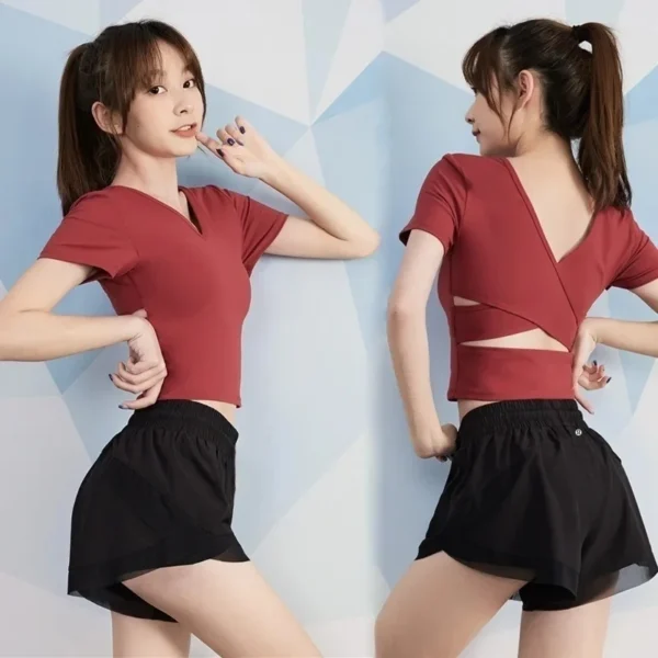 Pantaloncini sportivi ampia vestibilità vita alta rete multicolore doppio strato comodi e traspiranti per yoga e fitness