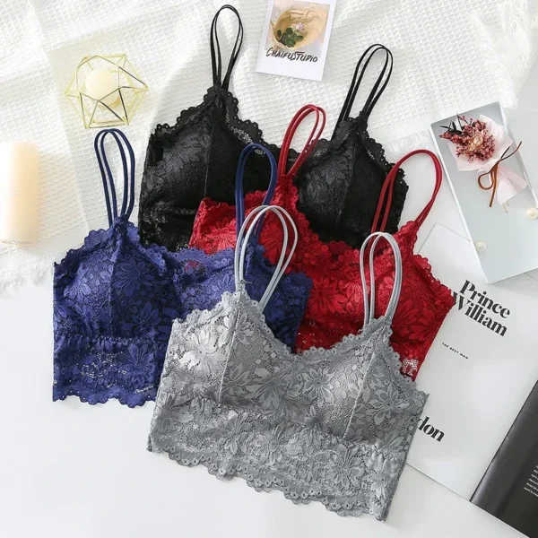 Reggiseno Bralette in pizzo senza cuciture confortevole e sexy in tinta unita per donne Lingerie senza fili gilet femminile - immagine 3