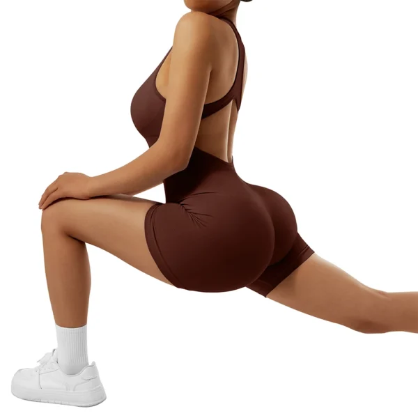 Tuta Estiva da Donna Senza Maniche Pantaloncini Yoga Pagliaccetto Sportivo Outfit Fitness Slim 2024 - immagine 6
