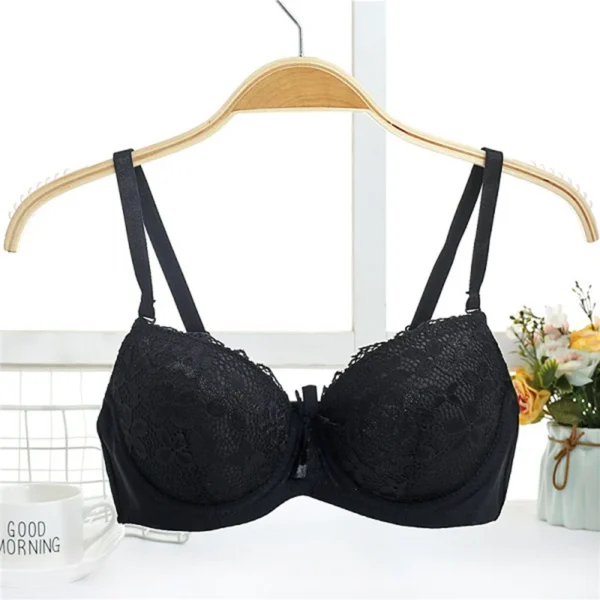 Reggiseno push up in pizzo floreale per donna taglia 36-40B con ferretto nera sexy e sottile - immagine 4