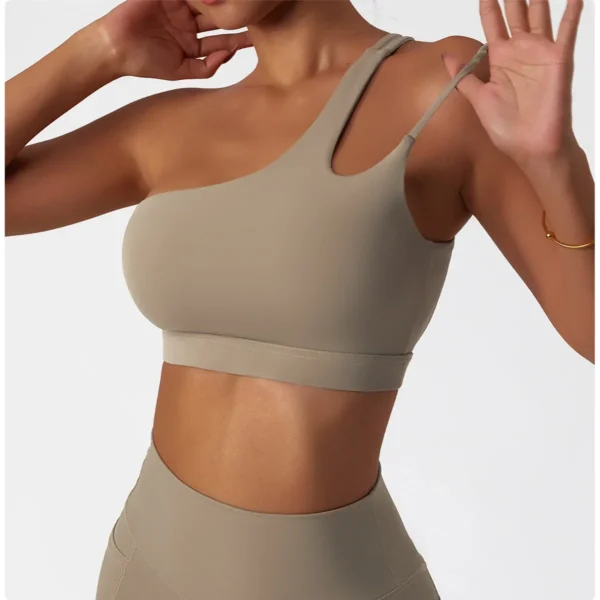 Reggiseno sportivo monospalla da donna ad alto sostegno aperto sul retro per yoga e fitness con imbottiture Slim Fit - immagine 3