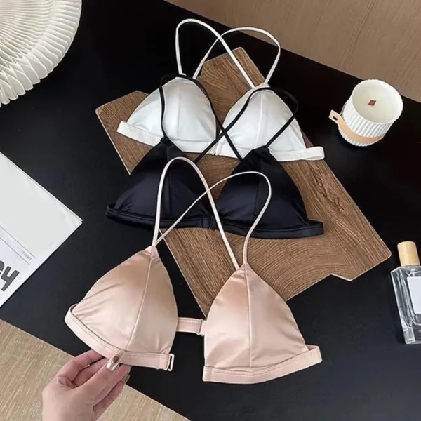 Reggiseno Estivo Donna Fibbia Anteriore Triangolo Coppa Sottile Per Piccolo Petto Intimo Sexy Francese - immagine 2