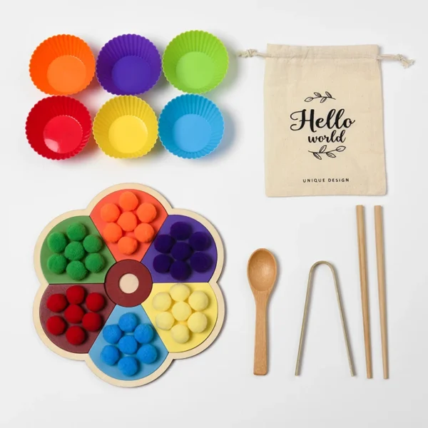 Giocattolo Educativo Montessori in Legno Arcobaleno per Sviluppo Sensoriale e Abbinamento Colori per Bambini Allenamento Motorio Fine - immagine 5