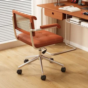 Sedia da ufficio antica media con braccioli ergonomici in tessuto di rattan sedile per computer ideale per studio sedie direzionali con cuscino in pelle