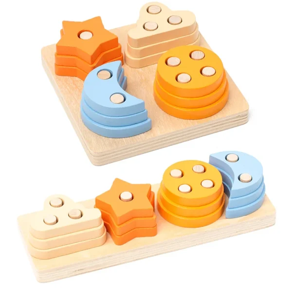 Giocattoli educativi in legno Montessori per bambini da 1 a 2 anni puzzle a blocchi colorati forme geometriche impilabili per lo sviluppo infantile - immagine 6