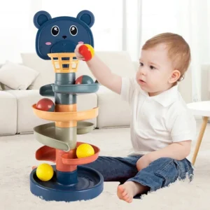 Giocattolo Montessori Palla Rotolante per Neonati Pista Impilabile Giochi Educativi per lo Sviluppo del Bambino