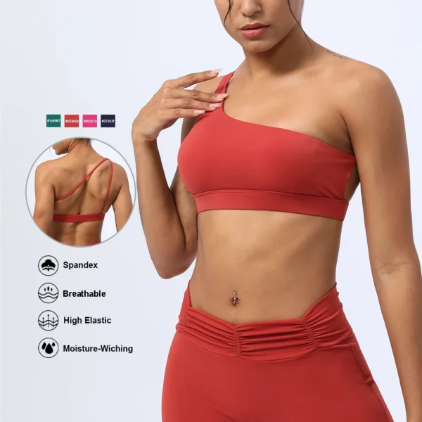 Reggiseno monospalla da yoga per donna Top sportivo elastico per allenamento e bellezza - immagine 5