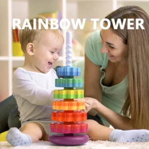 Torre Arcobaleno Rotante Impilabile Musicale Anello di Nidificazione per Bambini 3 Anni e Oltre Gioco Montessori Puzzle per Educazione Precoce Regalo Ideale