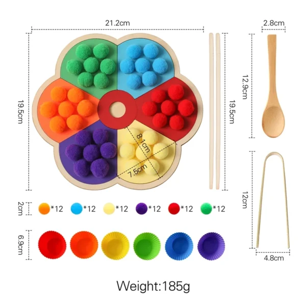 Giocattolo Educativo Montessori in Legno Arcobaleno per Sviluppo Sensoriale e Abbinamento Colori per Bambini Allenamento Motorio Fine - immagine 6