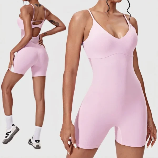 Tuta da Yoga Sportiva Sexy Senza Schiena in Mesh Traspirante Unico Pezzo per Allenamento Corsa e Palestra Donna - immagine 6