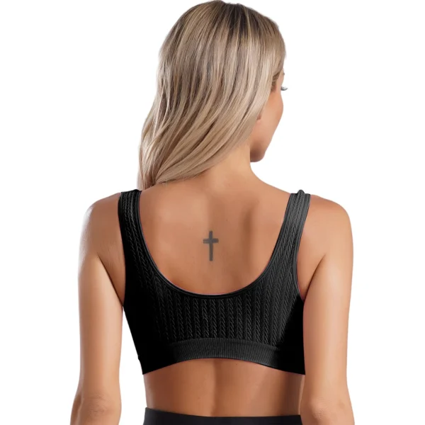 Canotta sportiva da donna in maglia a coste tinta unita scollo a U senza maniche corta per palestra Yoga e fitness - immagine 2