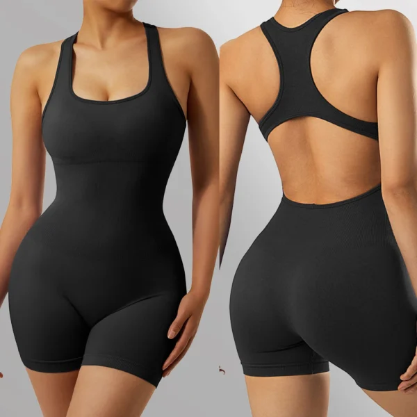 Tuta Estiva da Donna Senza Maniche Pantaloncini Yoga Pagliaccetto Sportivo Outfit Fitness Slim 2024