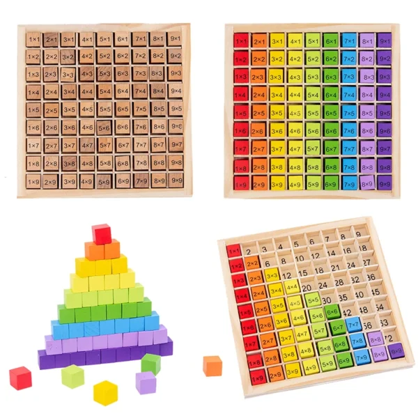 Giocattoli educativi in legno Montessori Tabella di moltiplicazione per bambini Sussidi didattici di matematica per l'età prescolare Regalo ideale per apprendimento divertente - immagine 2