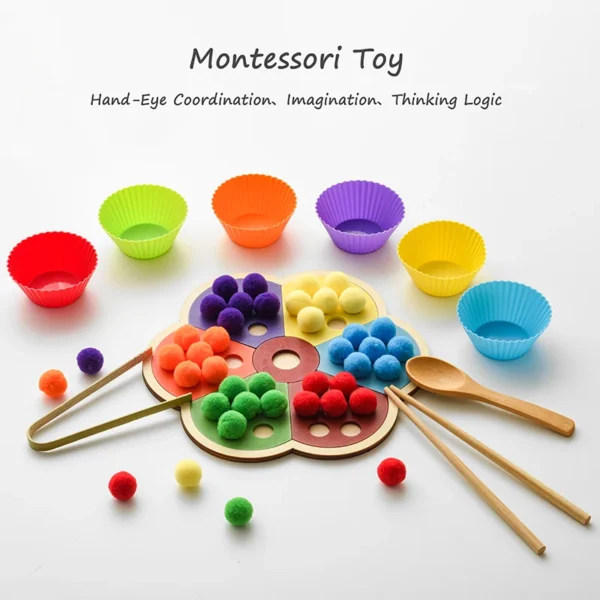 Giocattolo Educativo Montessori in Legno Arcobaleno per Sviluppo Sensoriale e Abbinamento Colori per Bambini Allenamento Motorio Fine - immagine 3