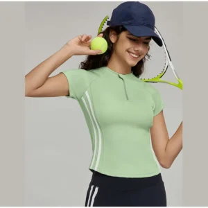 Top estivo donna maniche corte yoga sportivo dimagrante giacca fitness traspirante asciugatura rapida maglietta esterna mezza cerniera