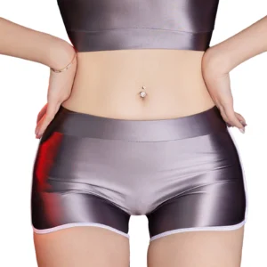 Pantaloncini sportivi lucidi da donna Y2K a vita bassa per ballo jogging ginnastica yoga e palestra fitness