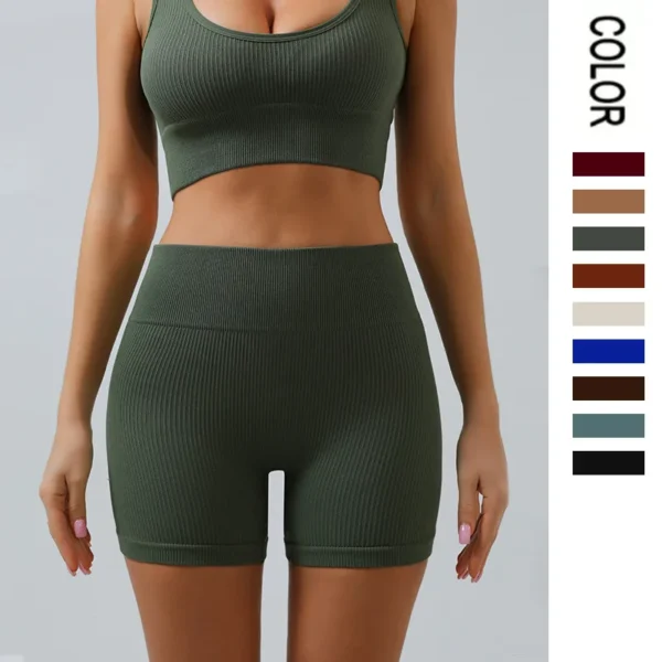 Shorts Donna Sportivi Seamless Push Up Vita Alta in Spandex per Yoga Running e Ciclismo - immagine 3