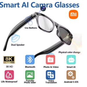 Fashion AI Camera Smart Glasses IP65 Waterproof Bluetooth Call Playing Music Smart Glasses Identify Pictures Use ChatGPT, for Travel Meeting Business, A